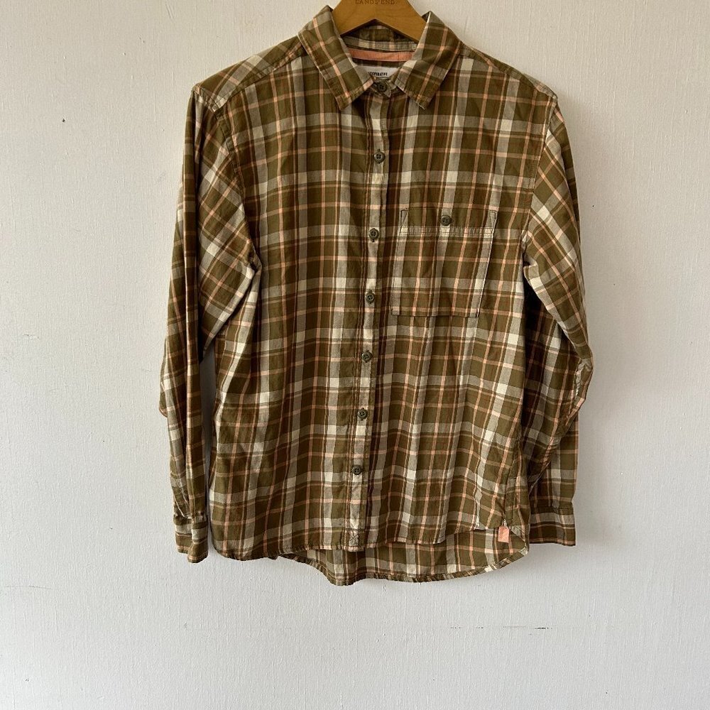 REI‎ Green Plaid Shirt Womens Small Collared Button Front Gorpcore Granola
